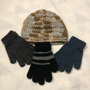 Knit Hat and 3 Cotton Gloves